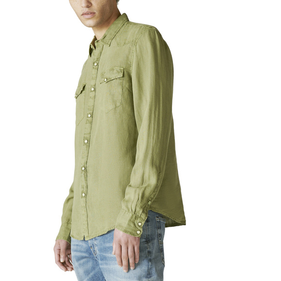 Lucky Brand Solid Linen Western Long Sleeve Shirt - Oil Green - Picture 3 of 3